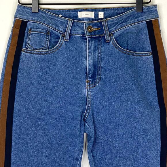 A Loves A Tuxedo Stripe Jeans Womens Sz 28 Blue Mid Rise Straight Leg Stretch - Picture 2 of 9